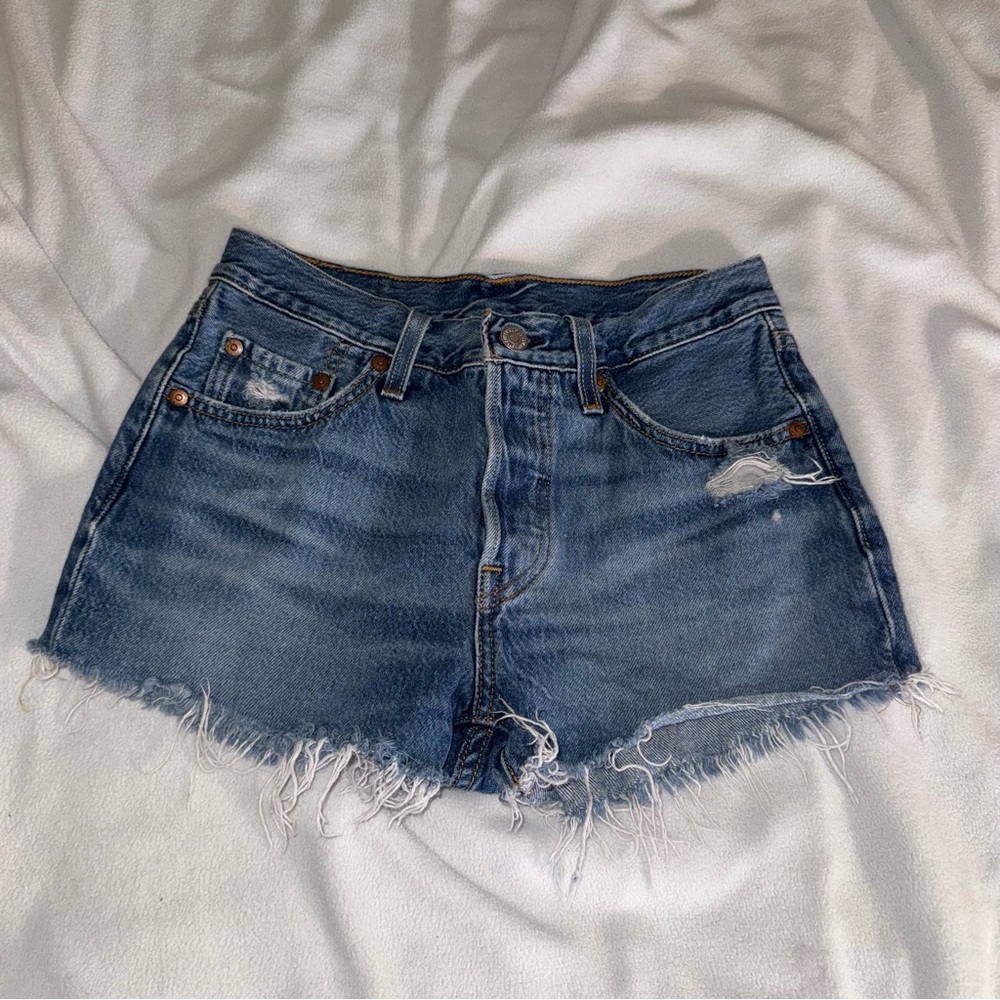 Levi's Blue Distressed Jean Shorts W24